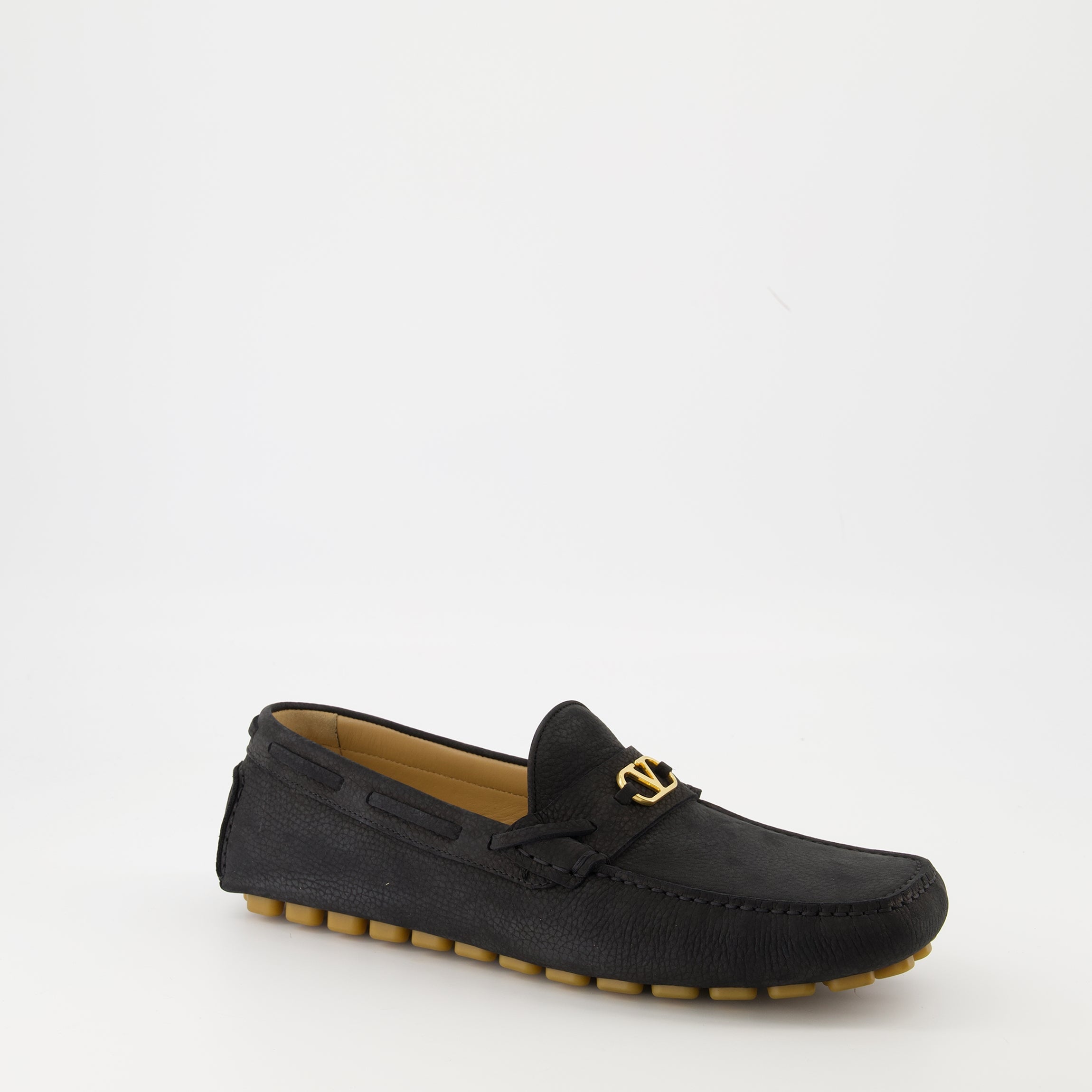 Valentino loafers, Driver Fastaway, black calf leather shoes, VLogo Signature, men's footwear