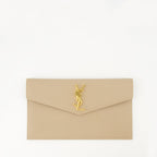 Saint Laurent pouch, grained calf leather, Uptown collection, beige leather accessories, luxury handbags