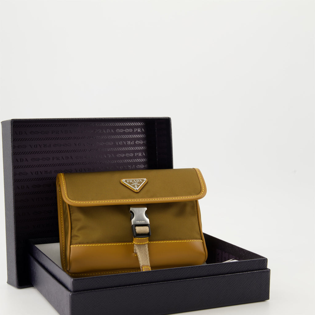 Prada crossbody bag, khaki nylon bag, recycled material bag, luxury men accessories, high-end crossbody bag