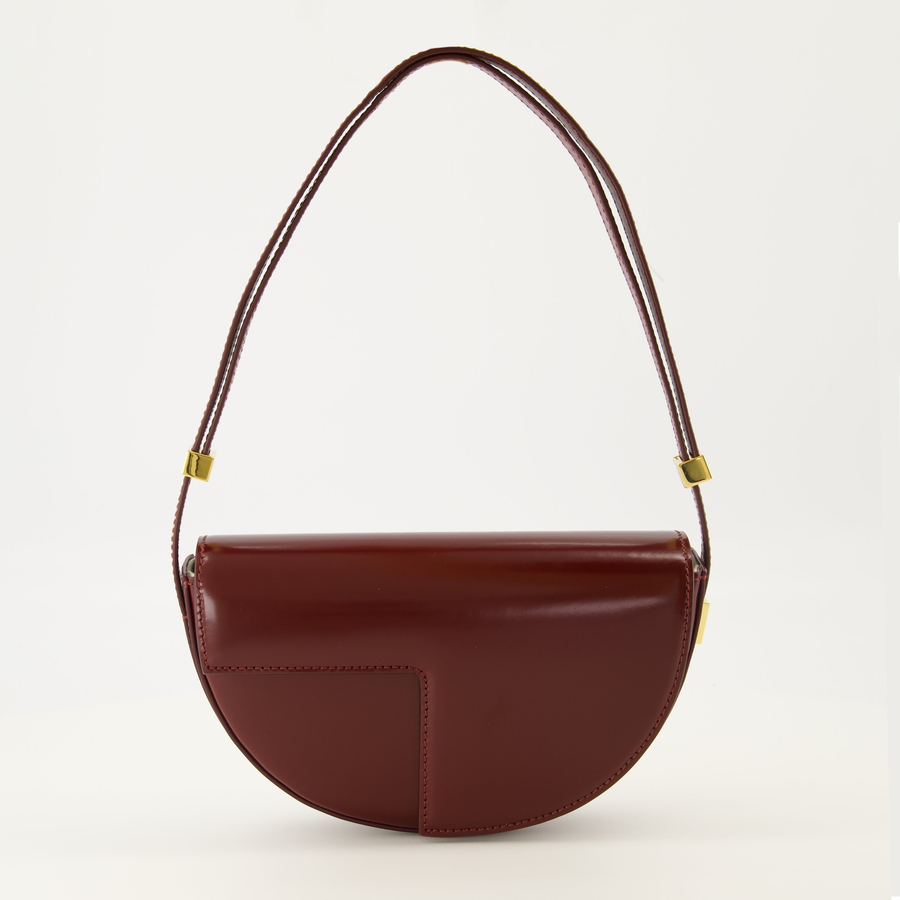 Le Petit Patou bag, bordeaux handbag, half-moon bag, high-quality leather bag, adjustable shoulder strap