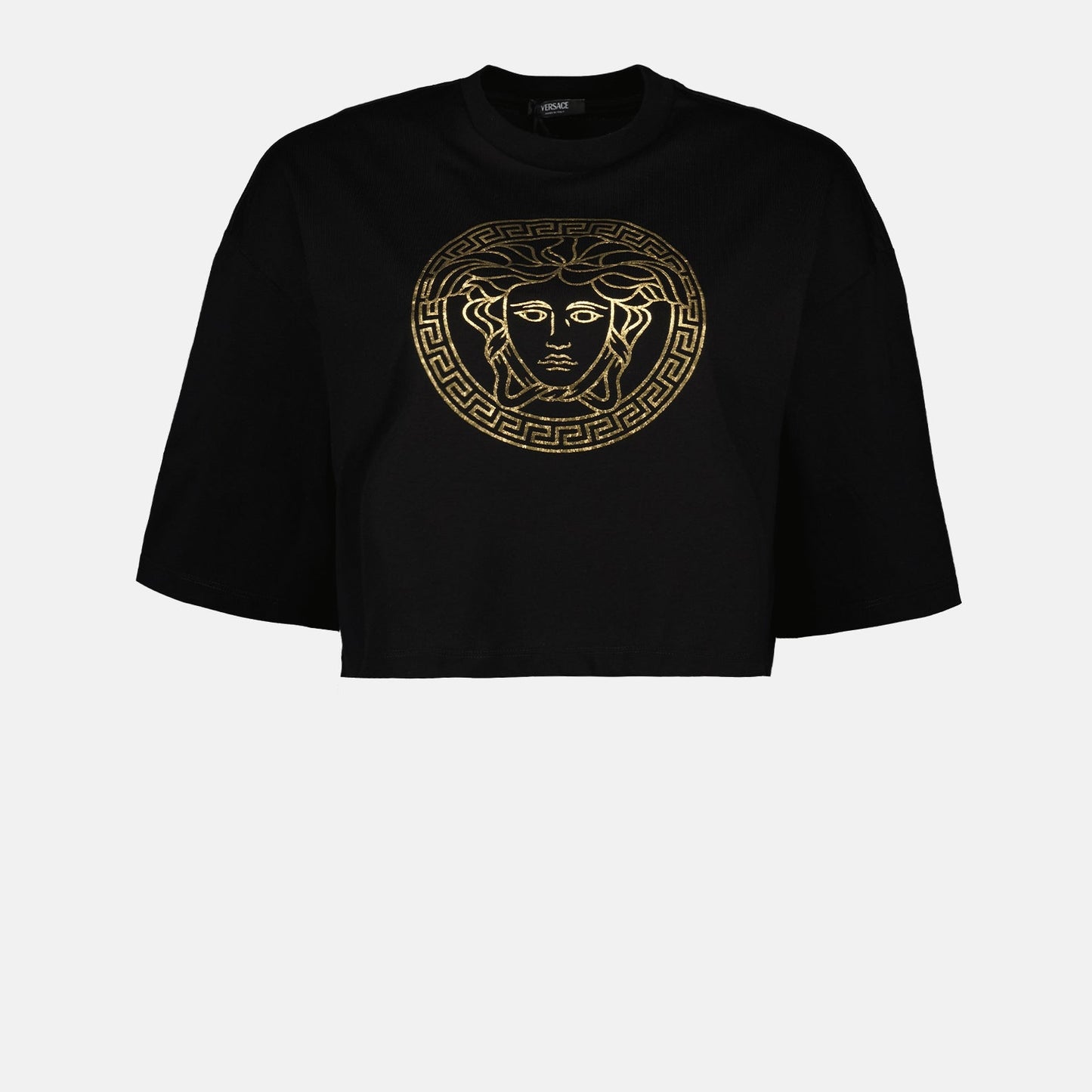 Versace crop top, Medusa T-shirt, luxury cotton T-shirt, black crop T-shirt, designer autumn-winter collection