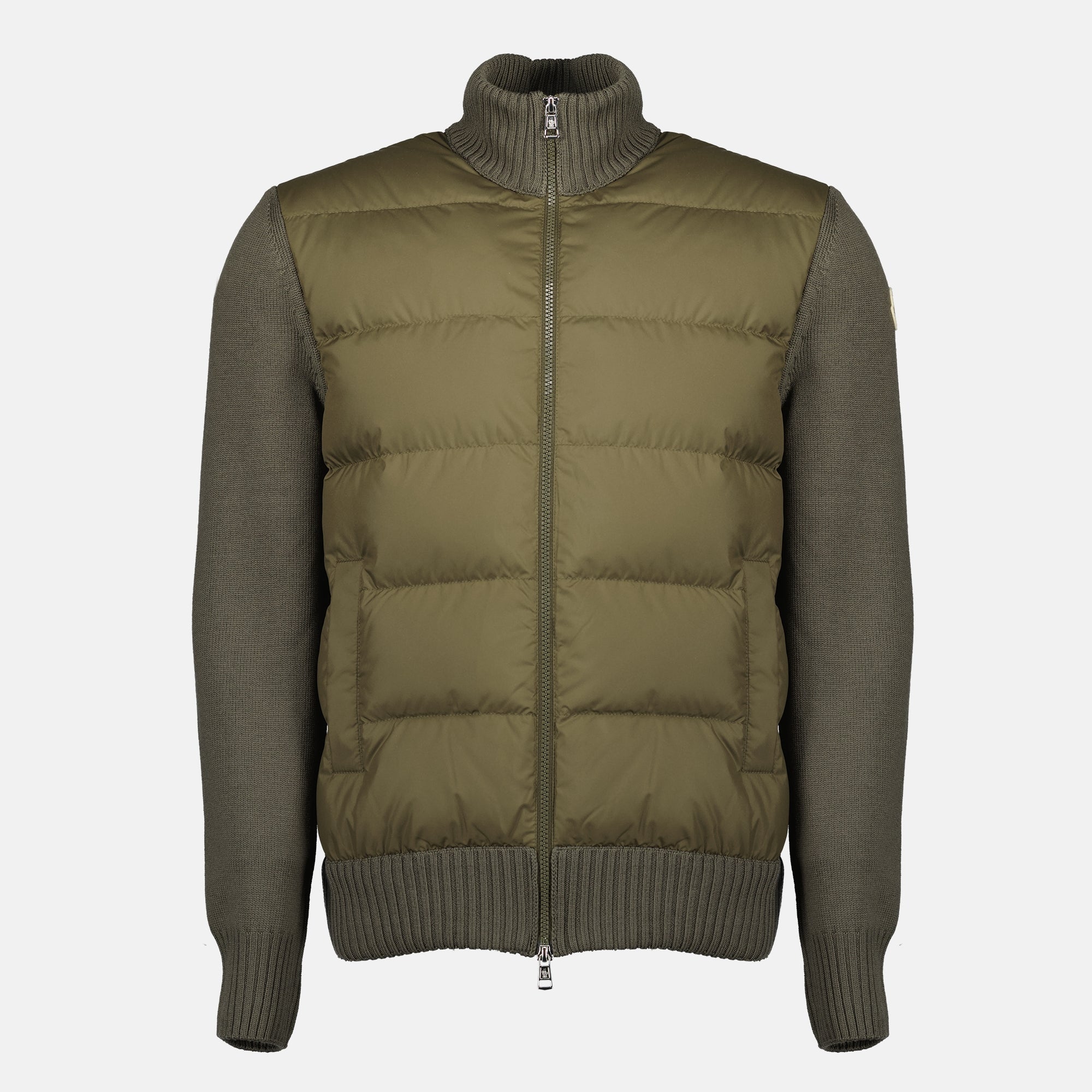 Moncler cardigan, men's knitwear, khaki cardigan, wool zip cardigan, luxury outerwear