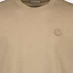 Moncler T-shirt, leather logo shirt, beige T-shirt, cotton jersey shirt, casual wear