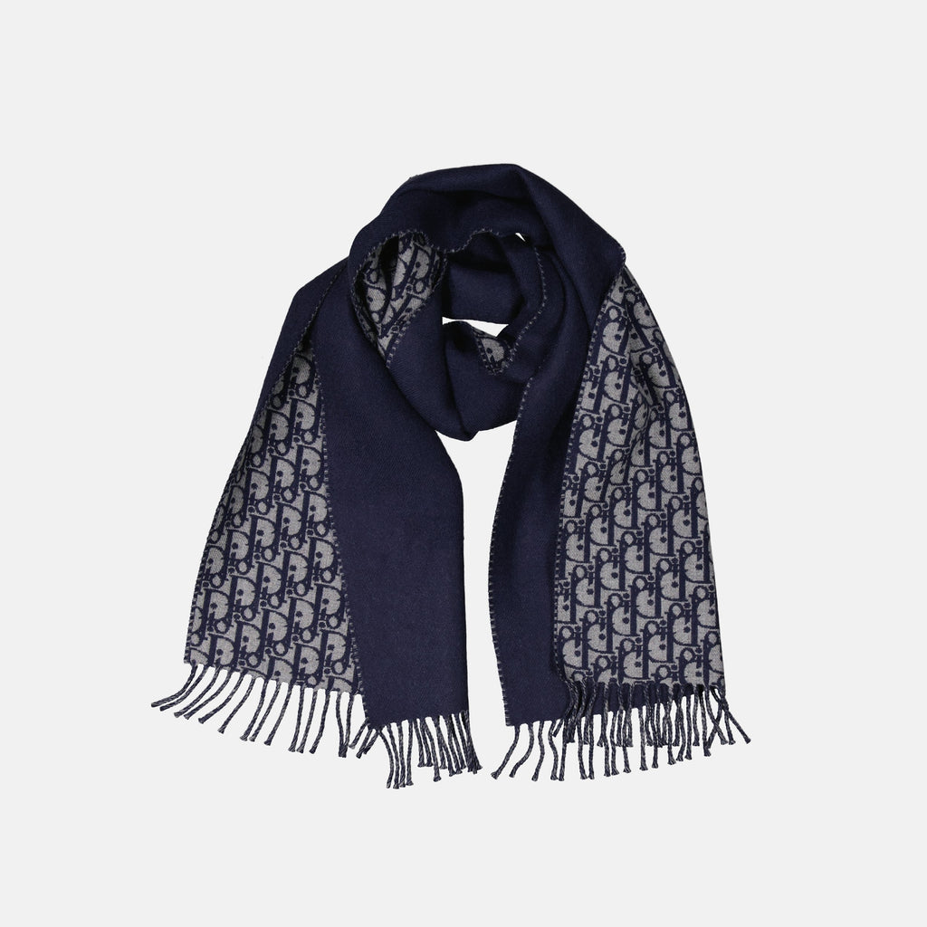 Dior scarf, blue monogram scarf, luxury accessories, wool and cashmere scarf, designer accessories