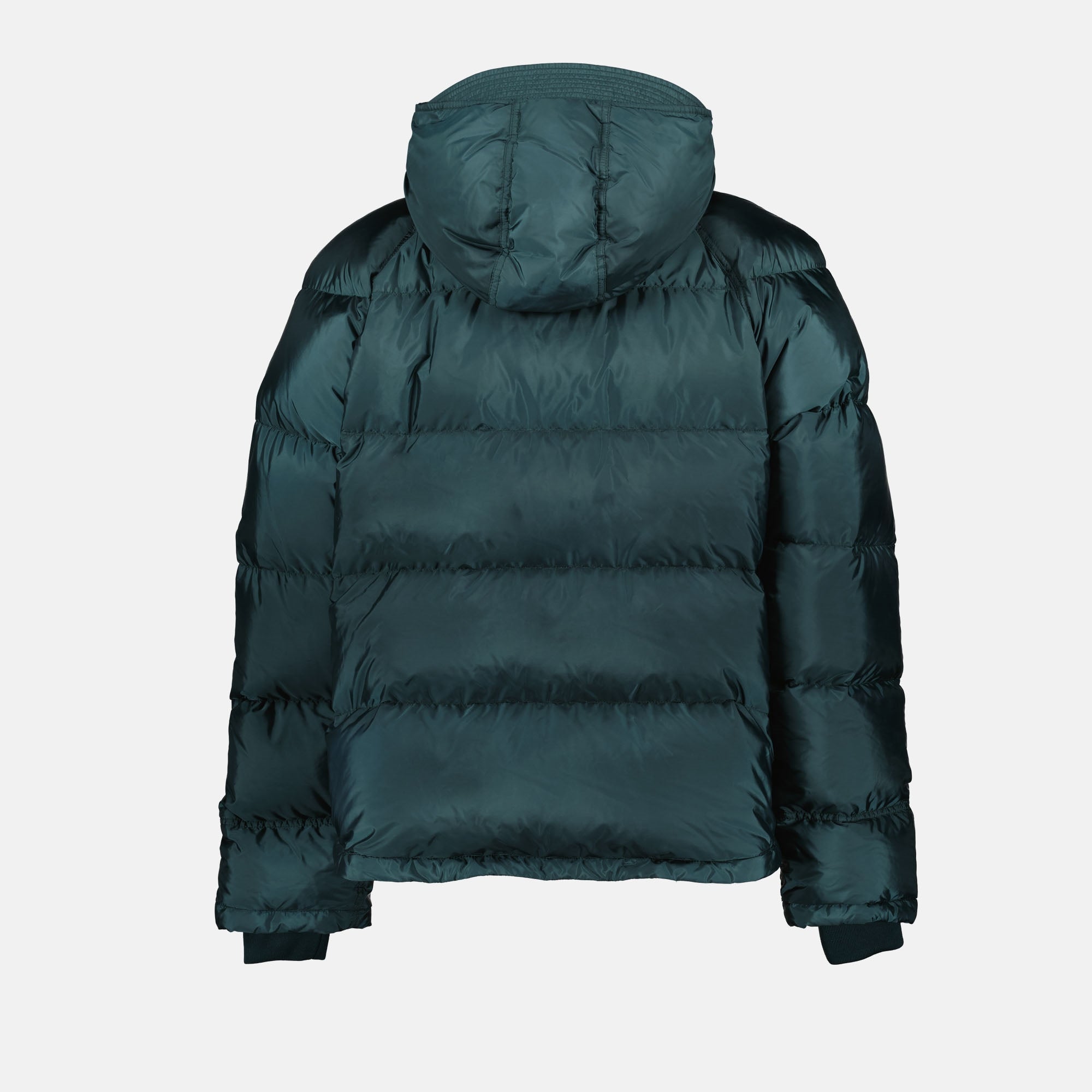 Prada jacket, recycled nylon jacket, teal blue jacket, Autumn-Winter fashion, luxury outerwear