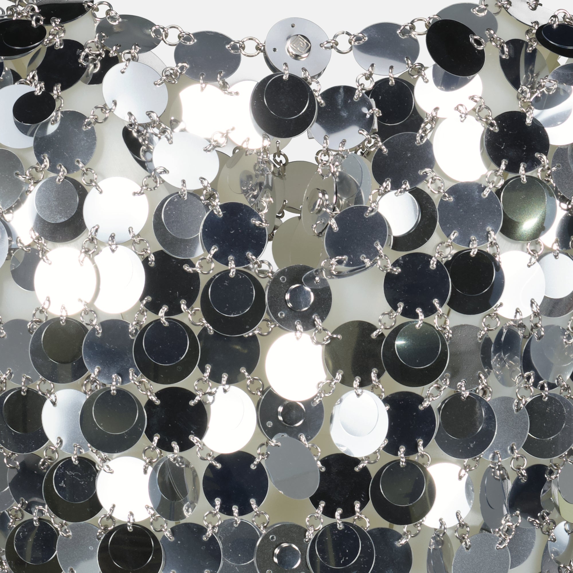 sparkle dress, mid-length dress, Rabanne fashion, silver dress, modern dress