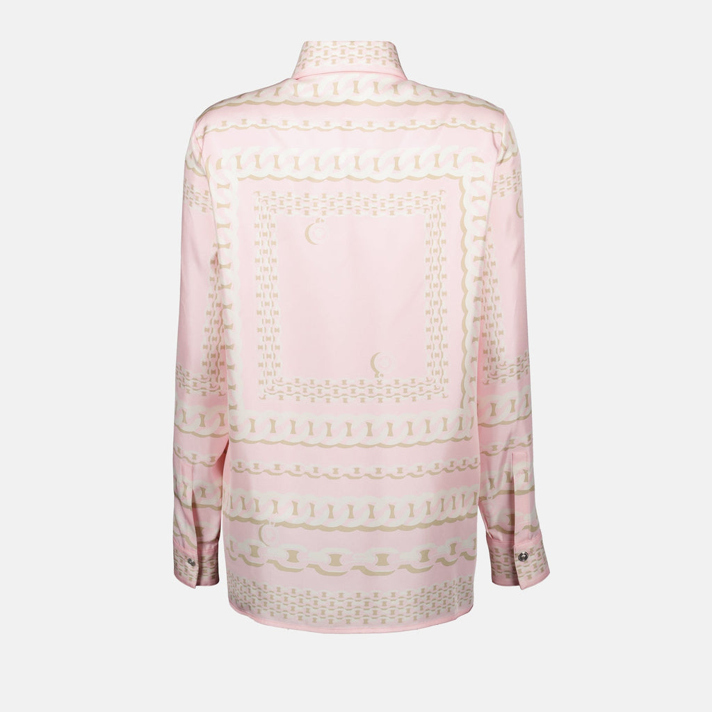 silk shirt, Versace, pink shirt, Chain print, women's fashion