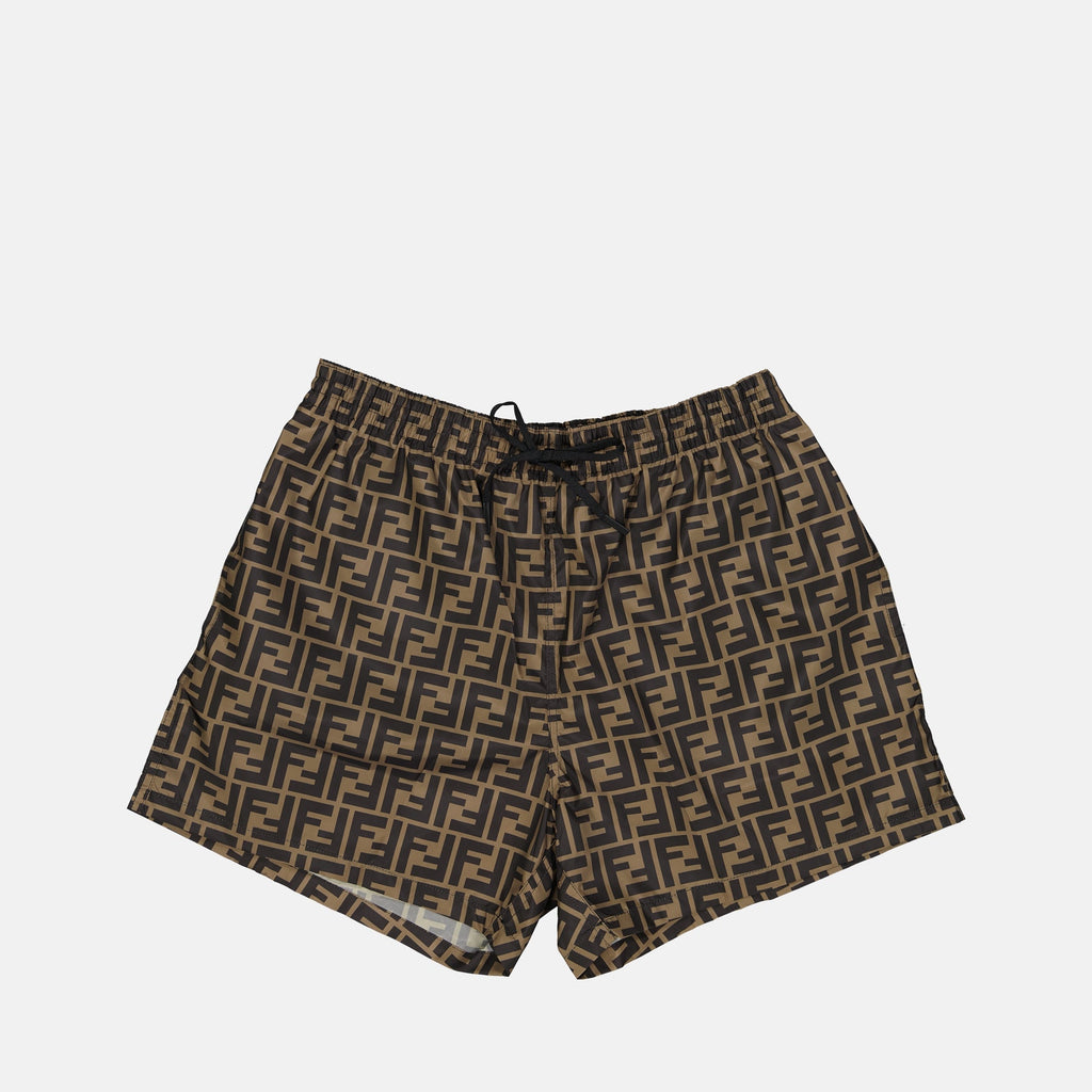 Fendi swim shorts, FF print, men's swimwear, summer apparel, nylon swim trunks