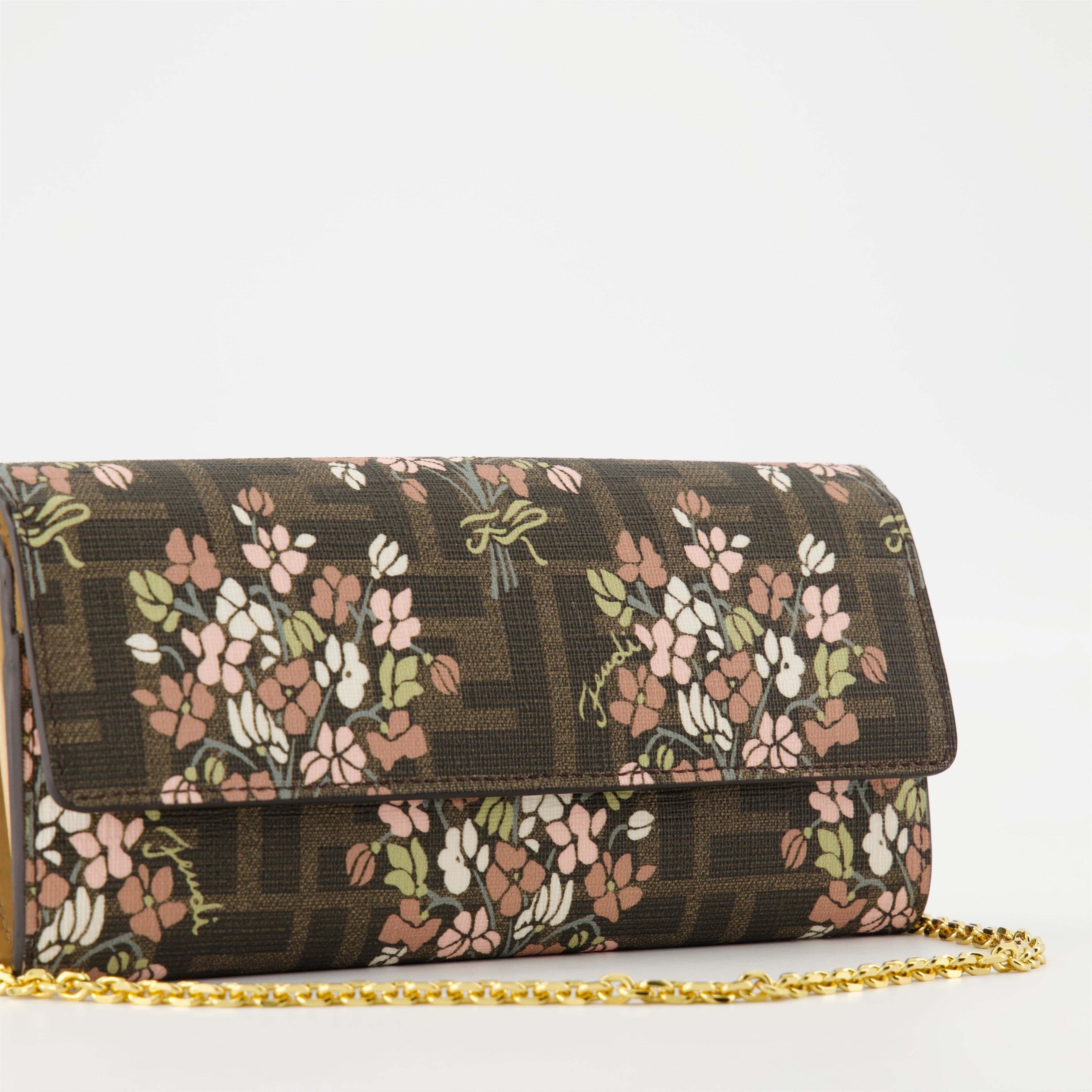 Fendi Roma Wallet, Floral Print Wallet, Designer Wallet, Wallet with Chain, Fendi Accessories