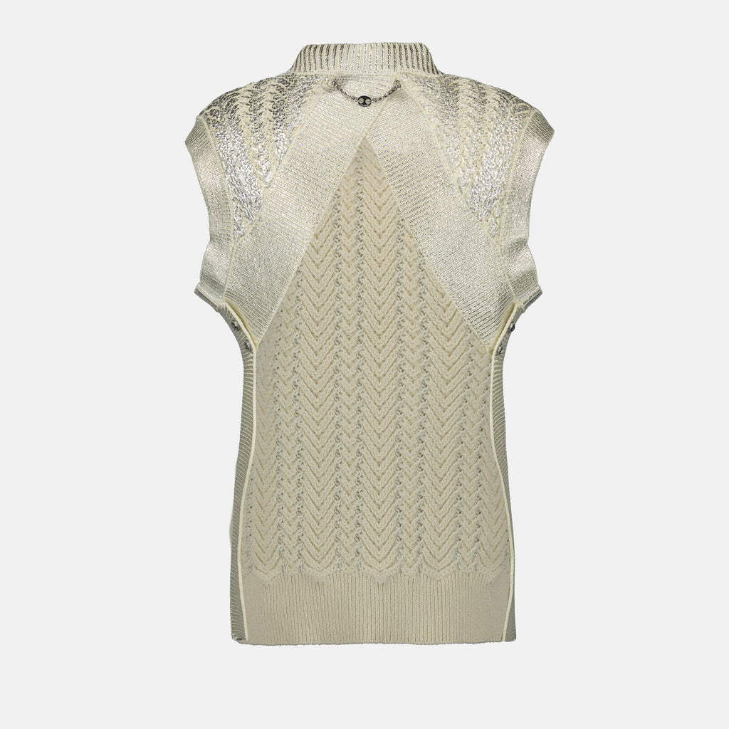 sleeveless top, Rabanne knitwear, beige top, silver details, Spring-Summer fashion