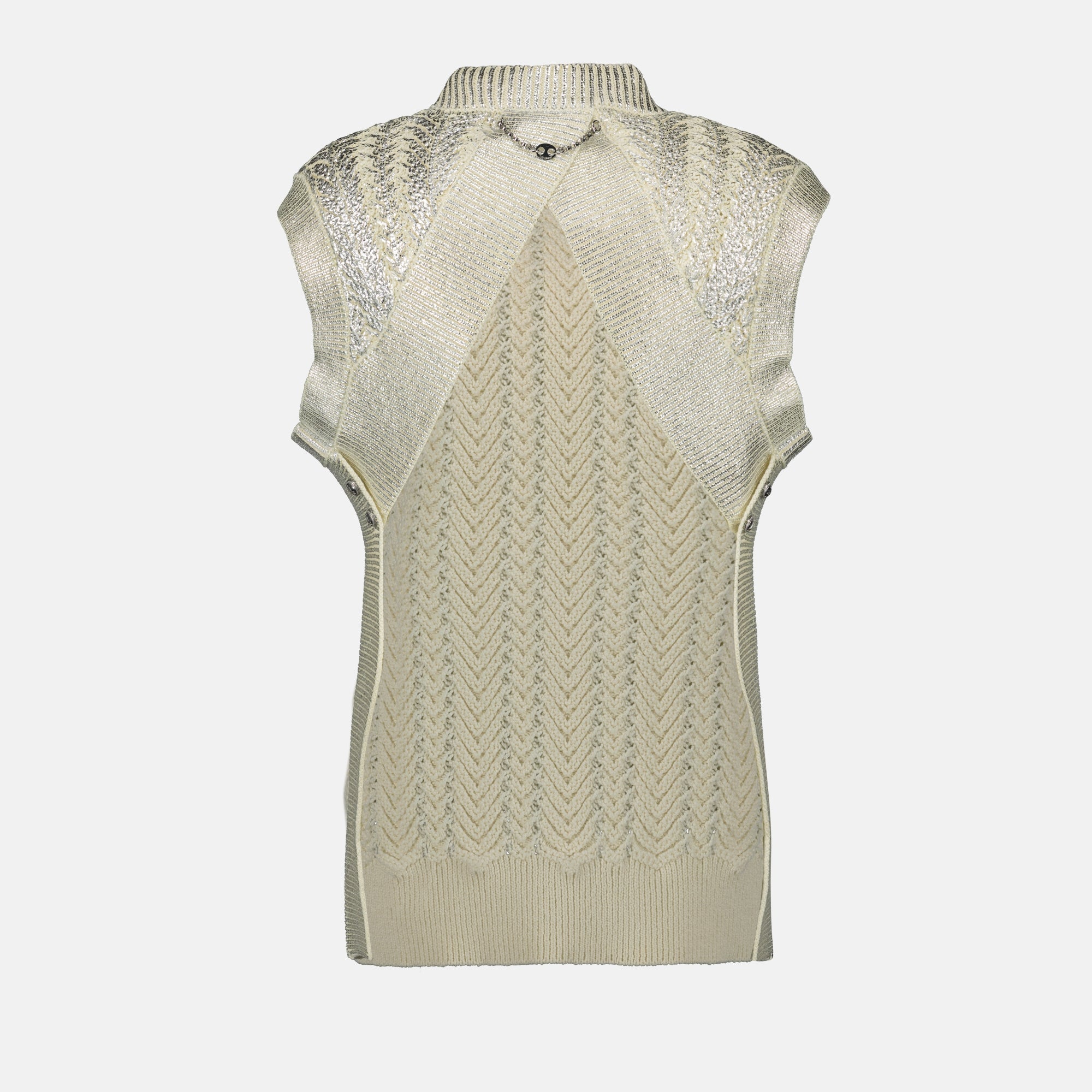 sleeveless top, Rabanne knitwear, beige top, silver details, Spring-Summer fashion
