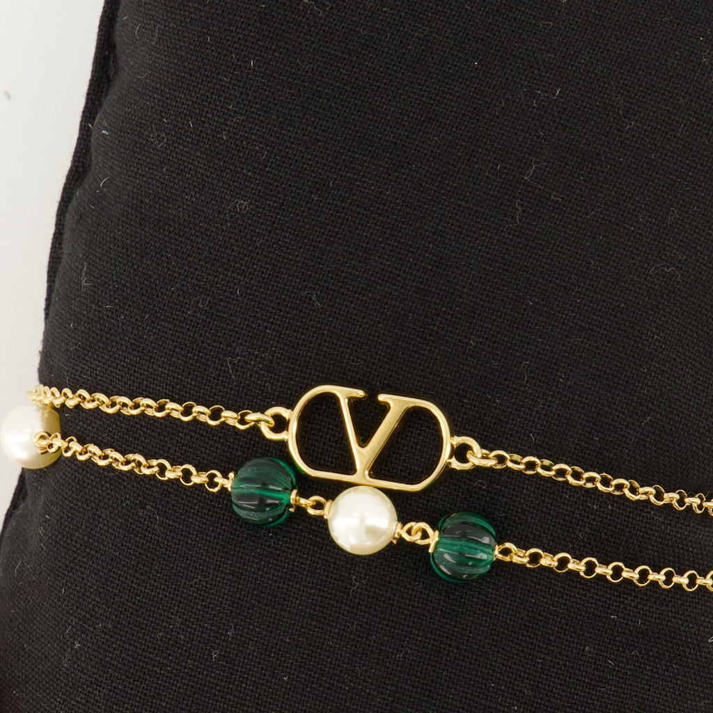 VLogo bracelet, Valentino jewelry, gold bracelet, Swarovski pearls, adjustable jewelry