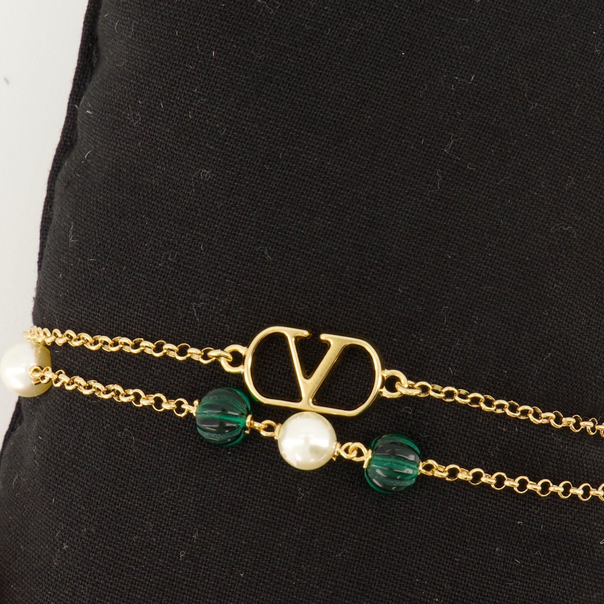 VLogo bracelet, Valentino jewelry, gold bracelet, Swarovski pearls, adjustable jewelry