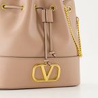 VLogo Leather Bag, Bucket Bag, Beige Handbag, Valentino Accessories, Luxury Handbag