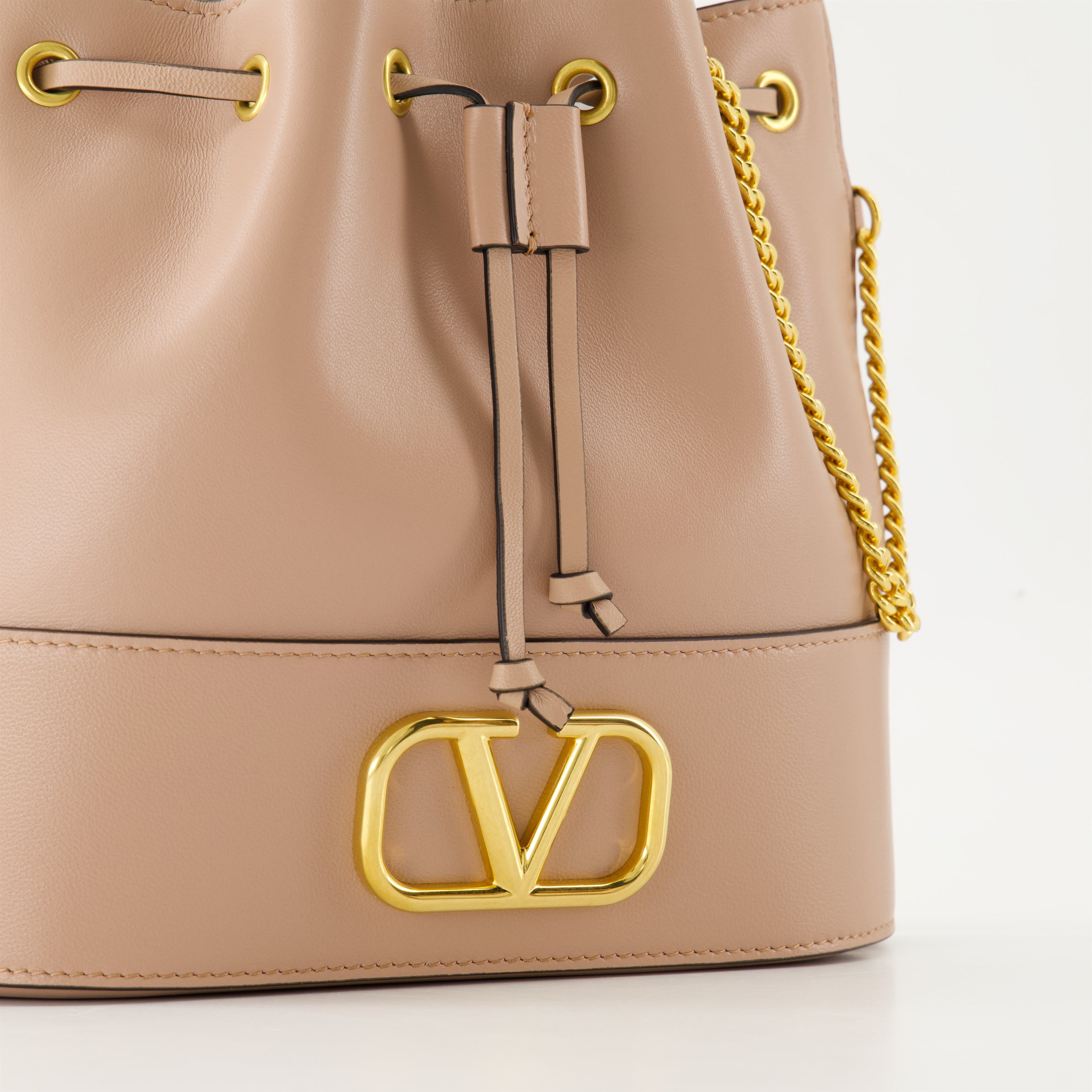 VLogo Leather Bag, Bucket Bag, Beige Handbag, Valentino Accessories, Luxury Handbag