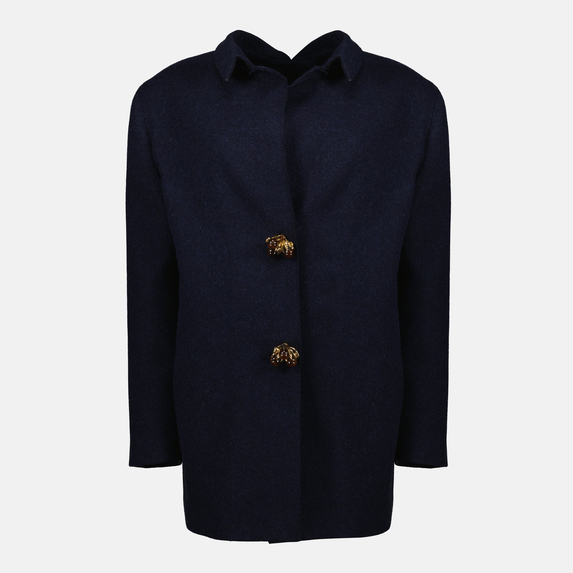 Prada Shetland coat, navy wool coat, two-button coat, luxury outerwear, Autumn-Winter fashion