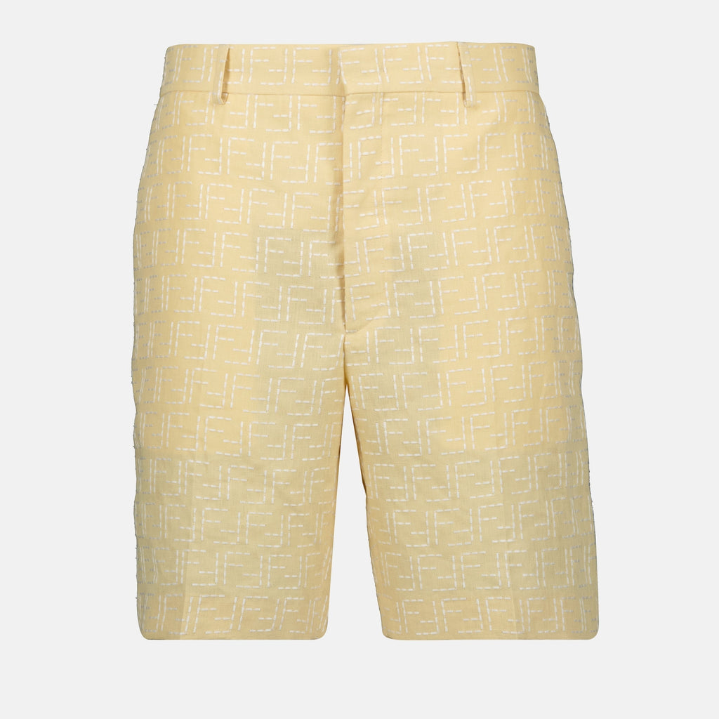 yellow linen shorts, Fendi shorts, summer fashion, men’s linen shorts, classic fit shorts