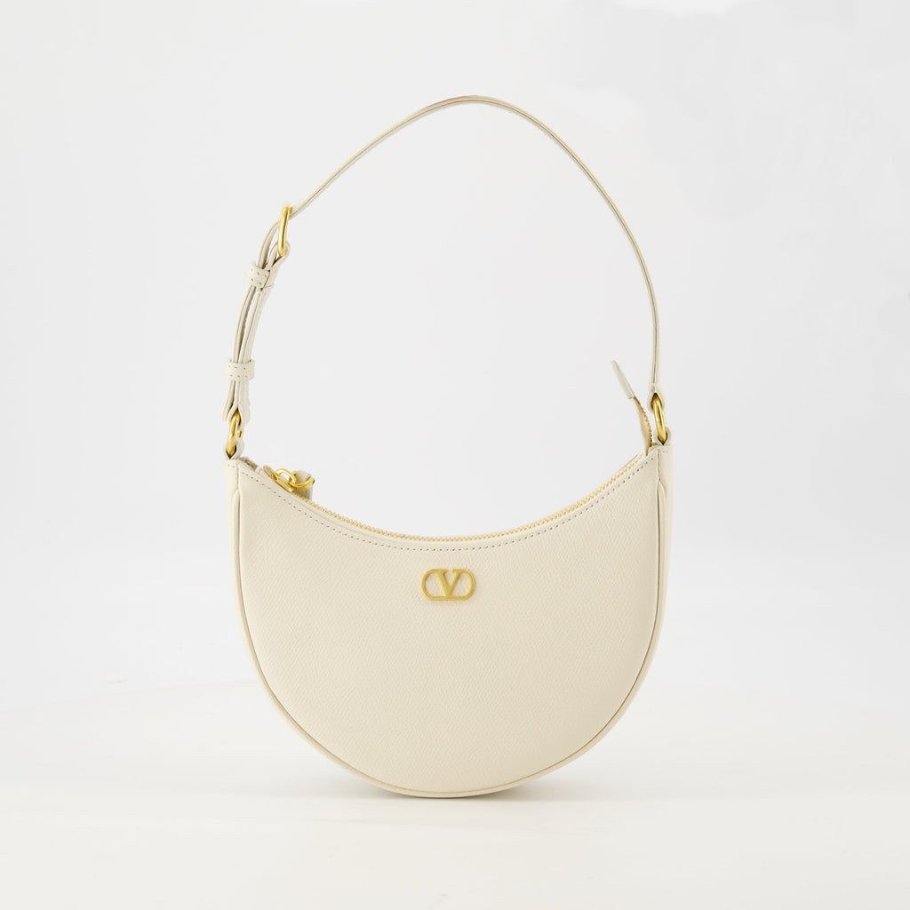 mini hobo bag, Valentino Garavani, leather handbag, beige bag, luxury accessories