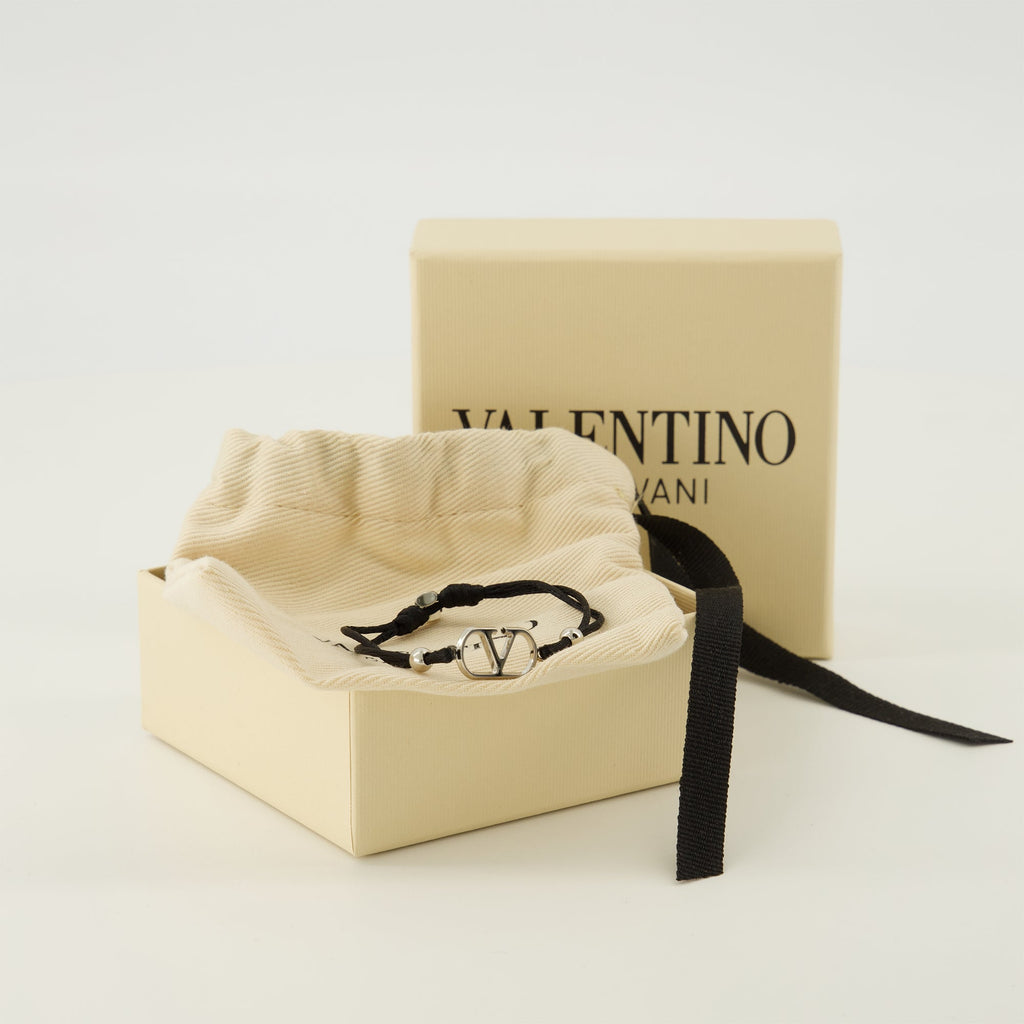 Image of Vlogo Bracelet with Black Cord by Valentino Garavani for Men - Season Spring-Summer 2026 - Detail View 2