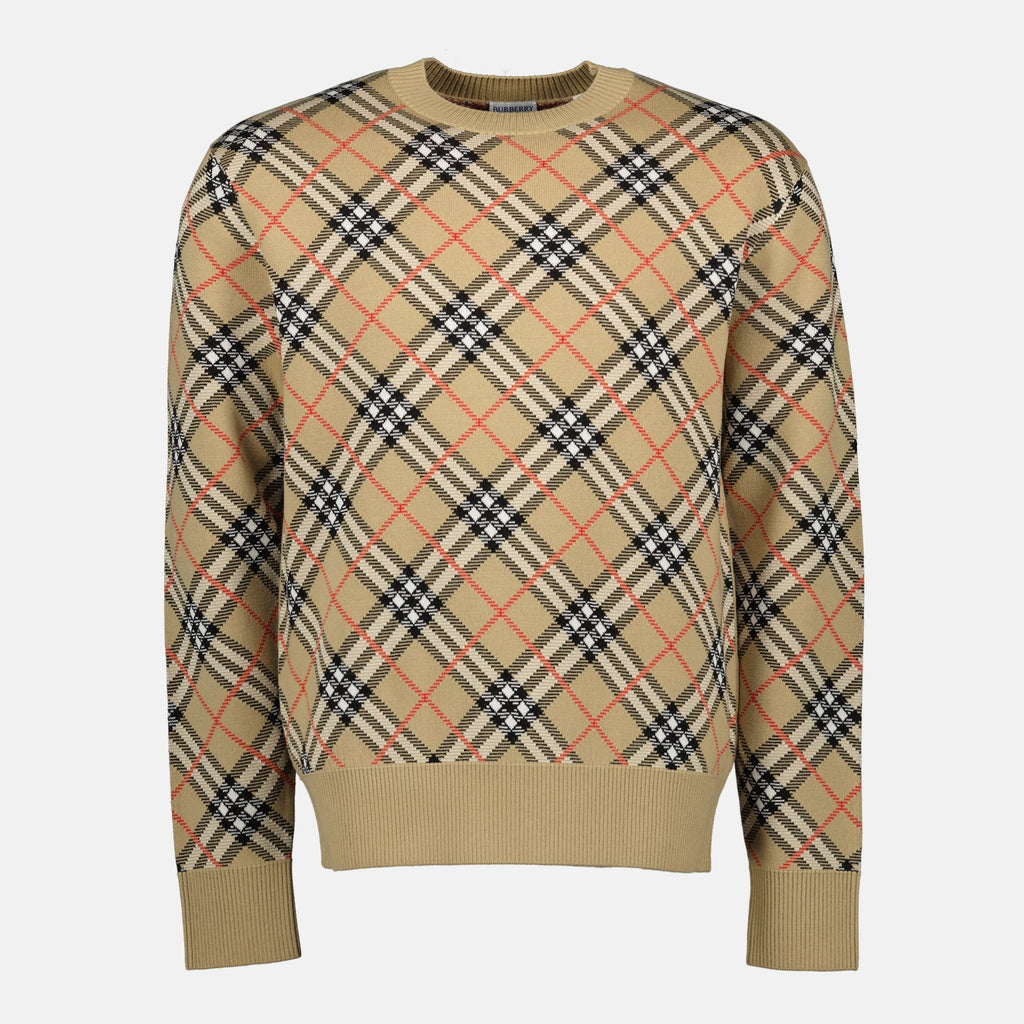 Imagen del suéter de lana a cuadros de Burberry para hombres - Temporada Primavera-Verano 2026 - Vista frontal