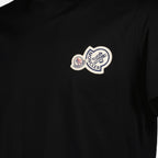 Moncler, black T-shirt, double logo, pique cotton, designer T-shirt