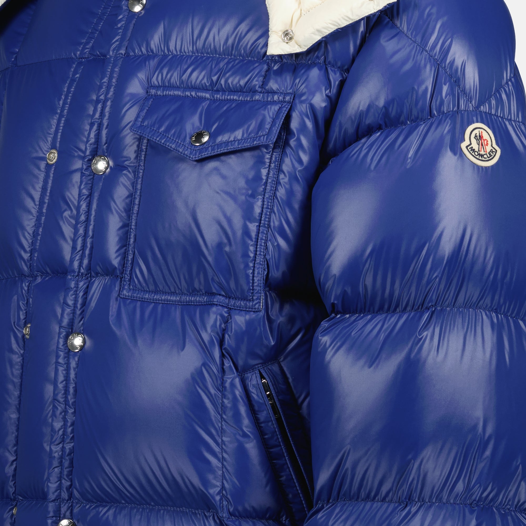 Moncler Serfanto jacket, blue down jacket, nylon jacket, removable hood jacket, luxury outerwear