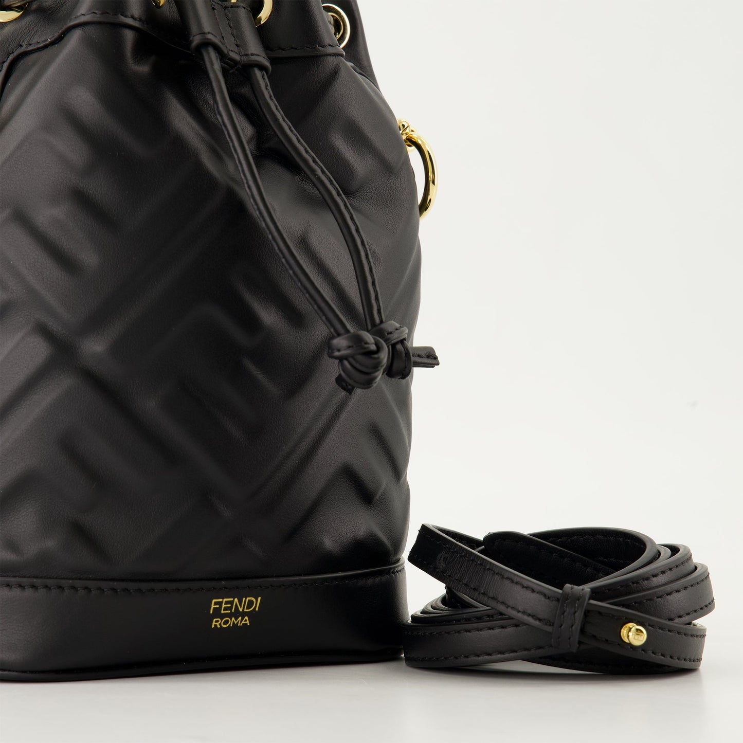 Mon Trésor, Mini Black Bucket Bag, Fendi FF, Leather Bag, Adjustable Strap