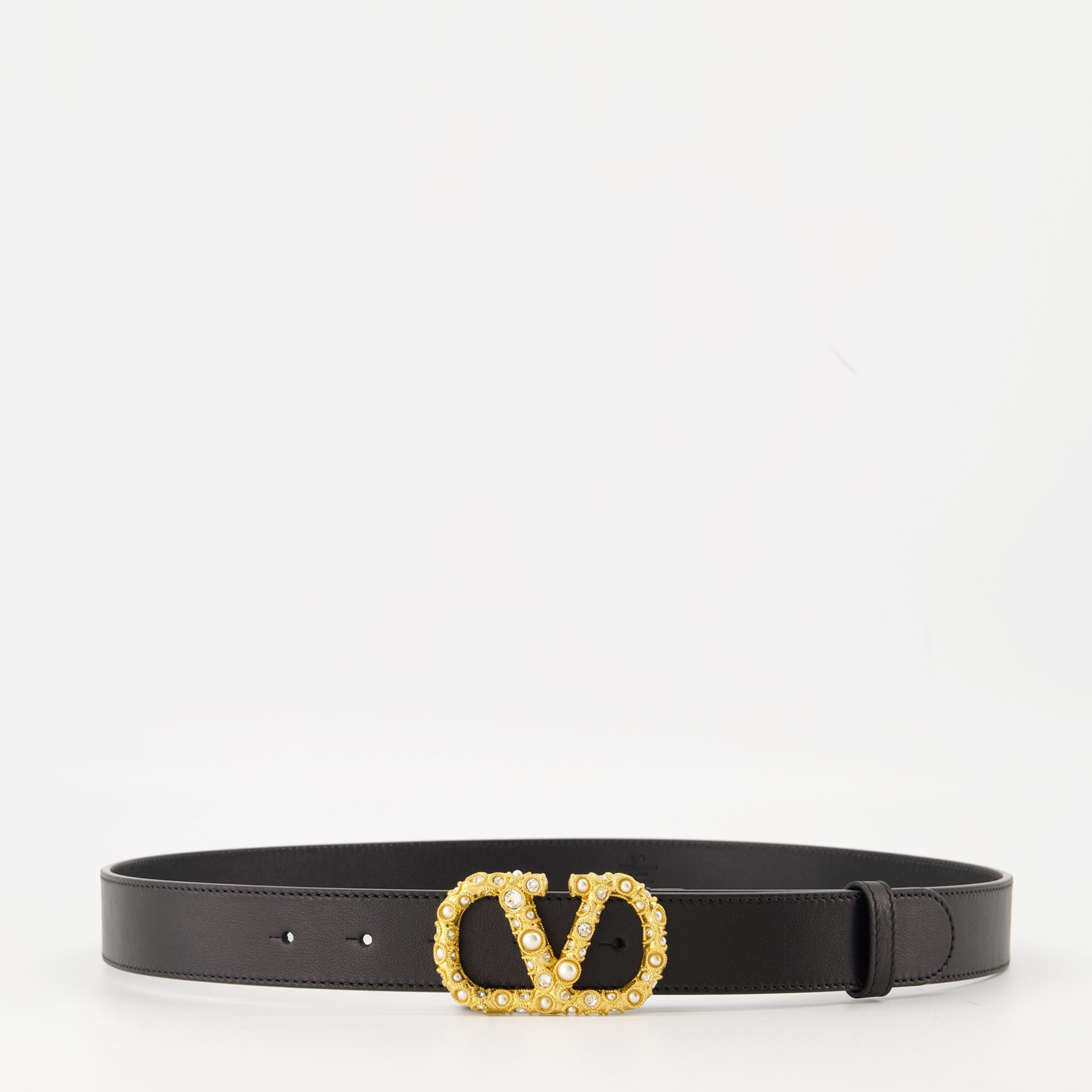 VLogo Cristaux Belt, Valentino Garavani, Swarovski crystals, luxury accessories, black calf leather