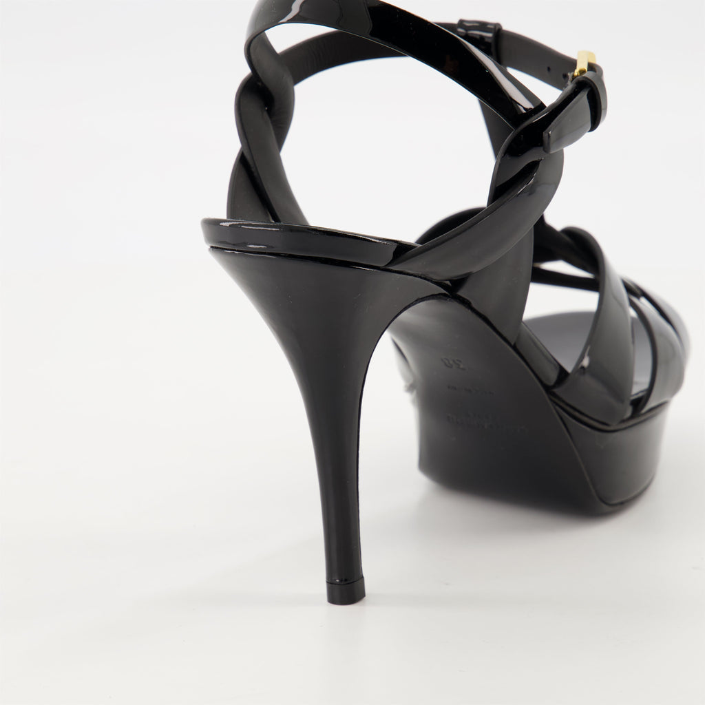 Saint Laurent heels, Tribute heels, black patent leather shoes, elegant footwear, designer shoes