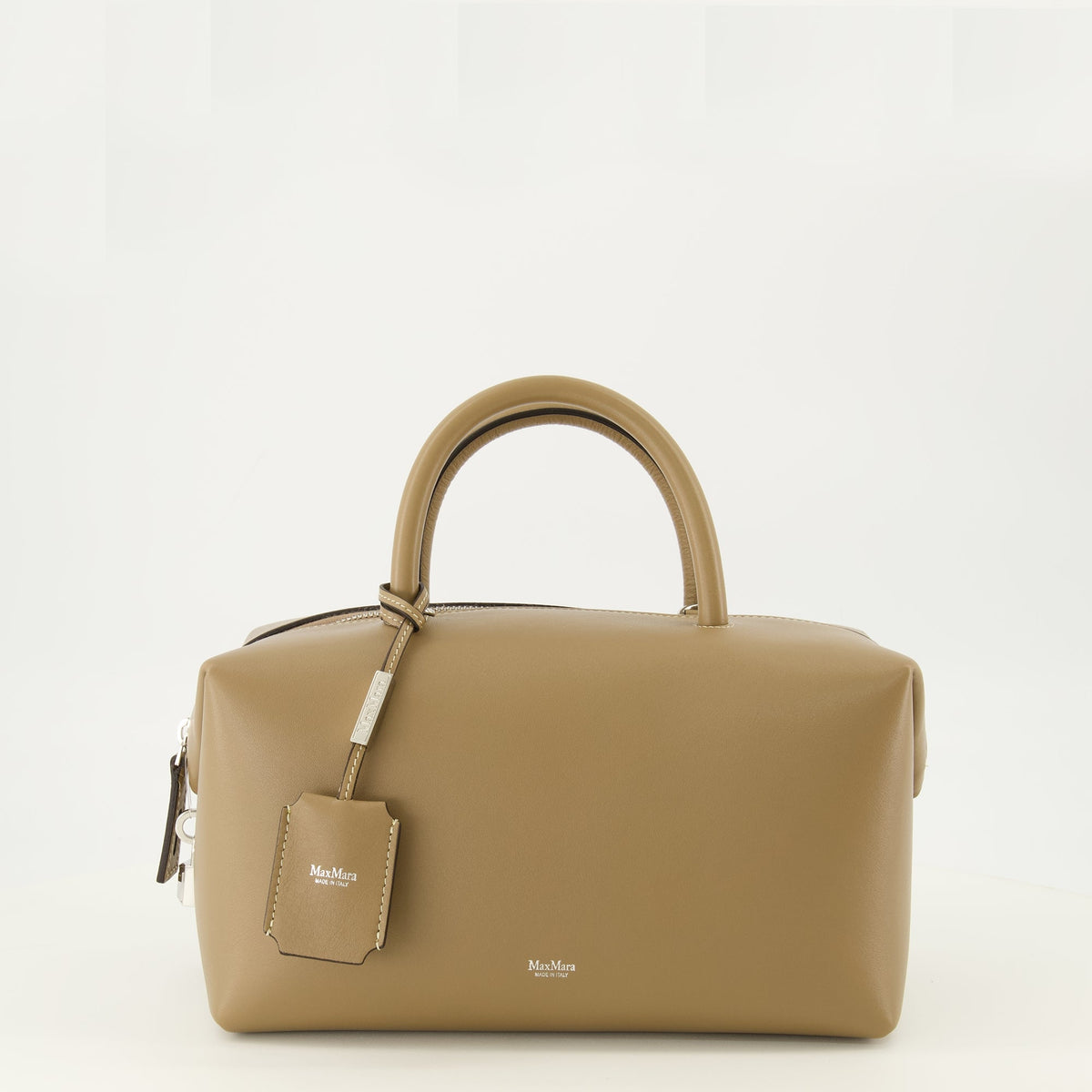 Sac Boston moyen en cuir beige