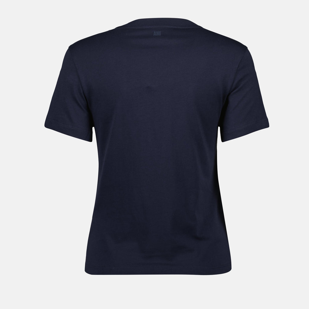 navy blue t-shirt, AMI heart logo, cotton t-shirt, short sleeve t-shirt, casual wear