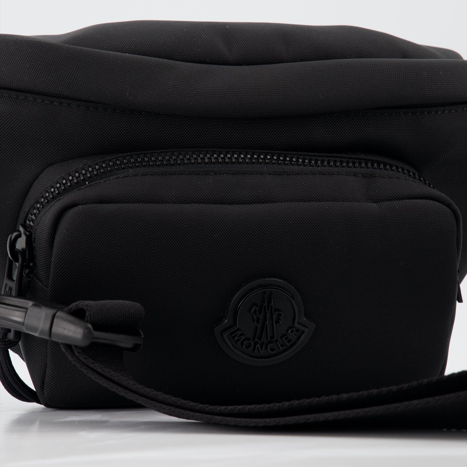 luxury bum bag, black nylon bag, Moncler accessories, Autumn-Winter 2023, adjustable strap