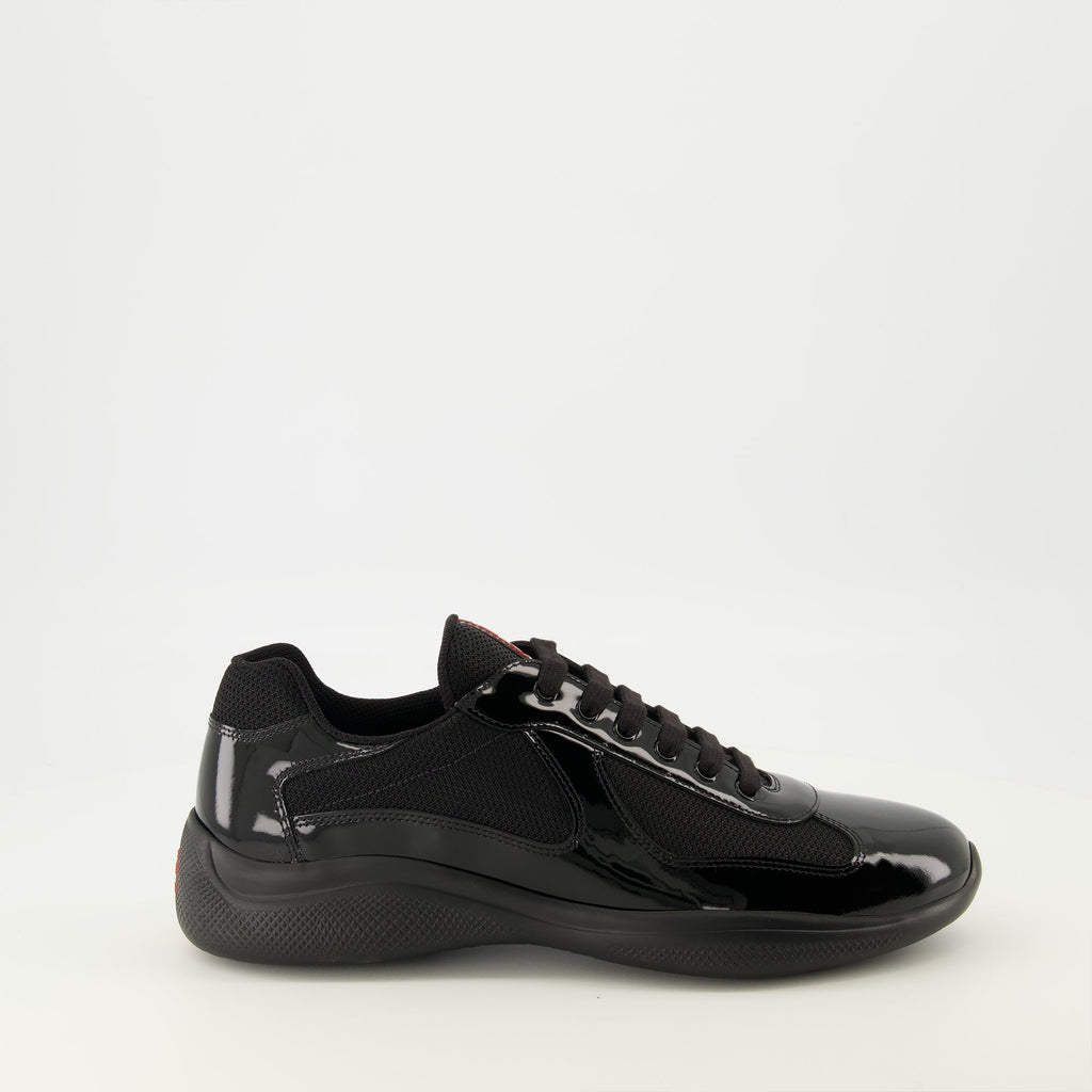 Prada sneakers, black calfskin shoes, sporty footwear, luxury lifestyle, designer sneakers