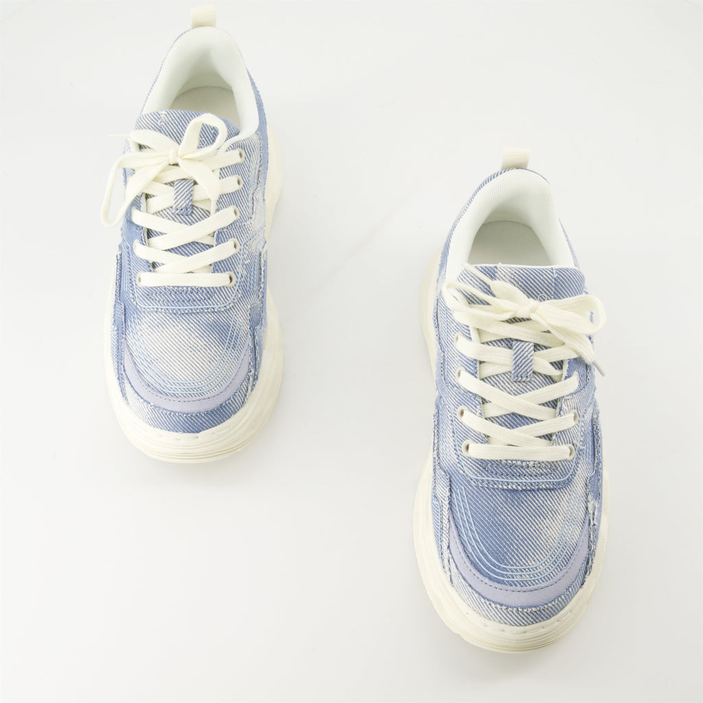 denim sneakers, Iro Wave, chunky sole shoes, casual sneakers, blue denim footwear