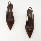 Image of Brown Suede Heels by Prada for Women - Season Autumn-Winter 2025 - Top View Pair