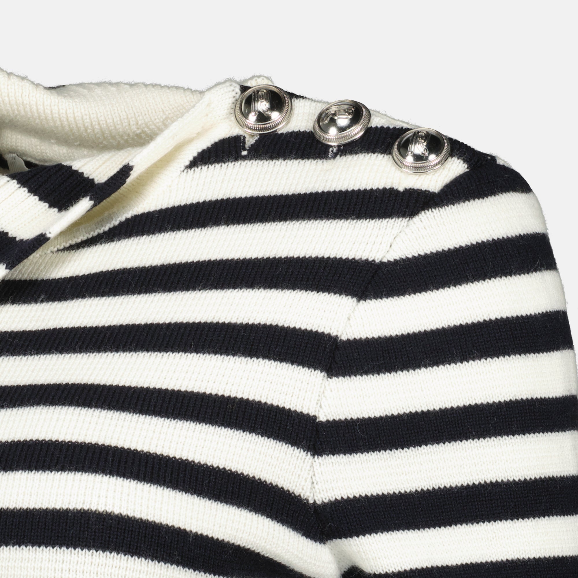 Rabanne sweater, blue and white striped sweater, wool sweater, autumn winter collection, elegant knitwear