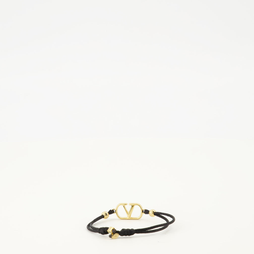 Vlogo Bracelet in Black Cotton and Swarovski