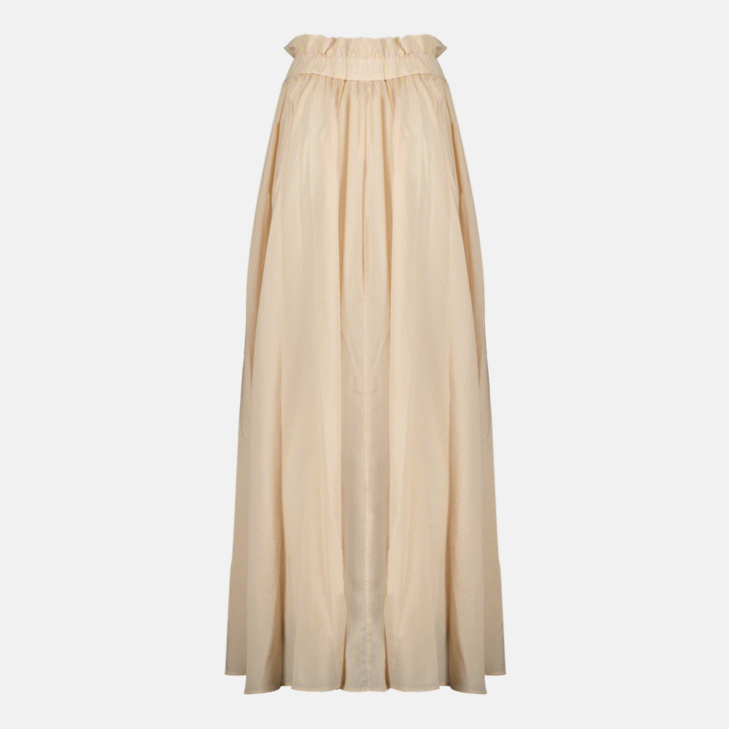 Jupe Longue en Soie Rayée Beige