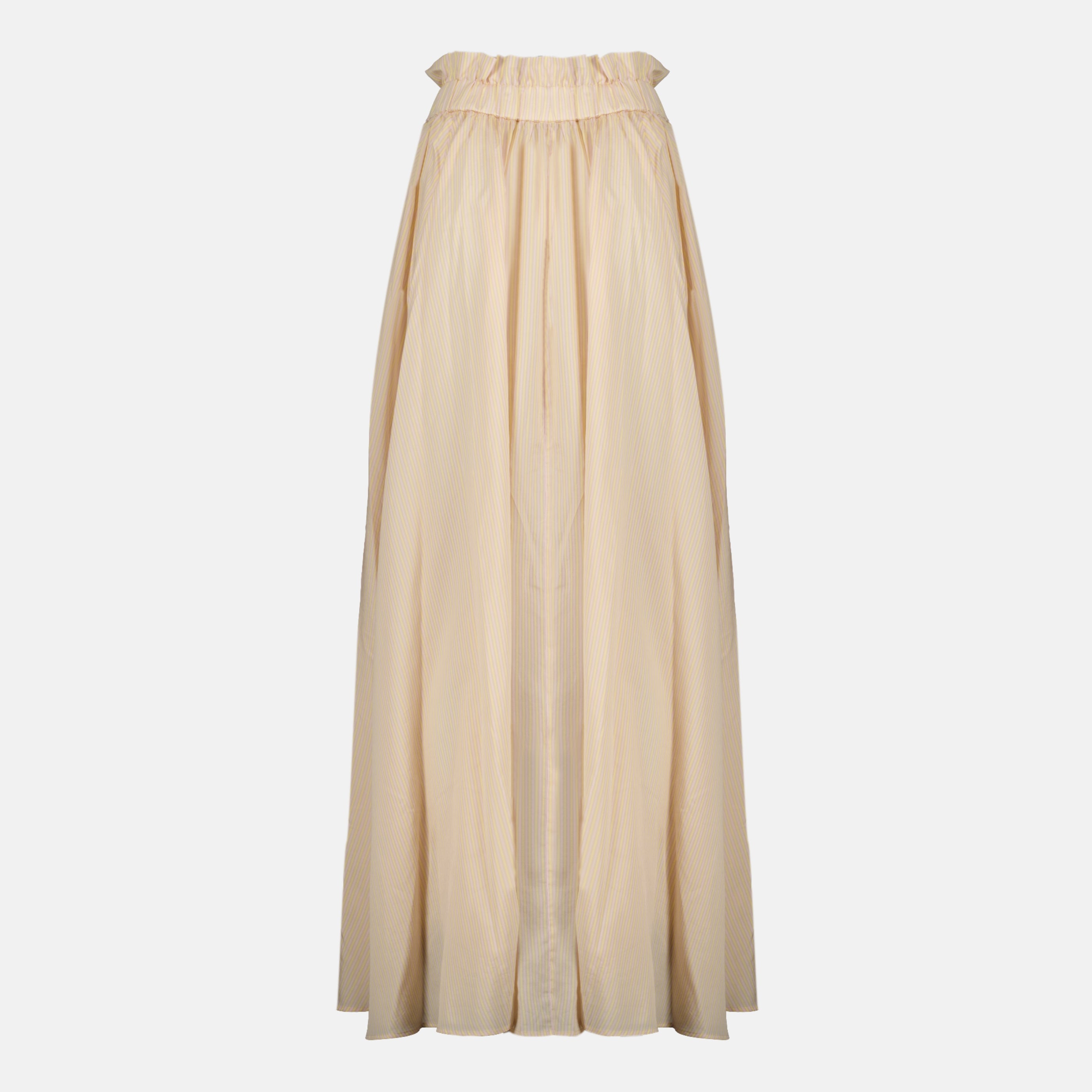 Gonna Lunga in Seta Striata Beige
