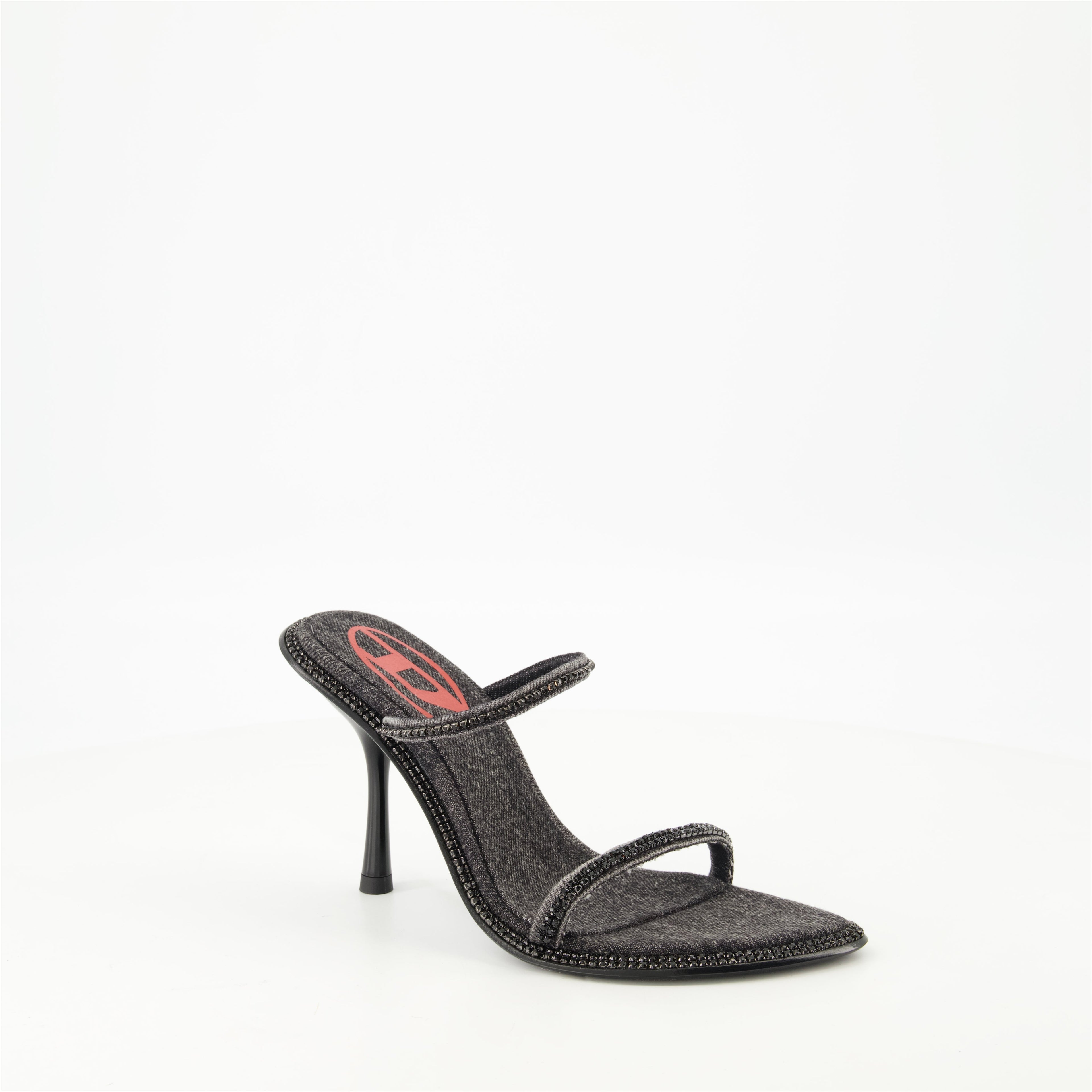 D-havanna SDL, heeled sandals, black denim, crystal embellishments, Spring-Summer 2025