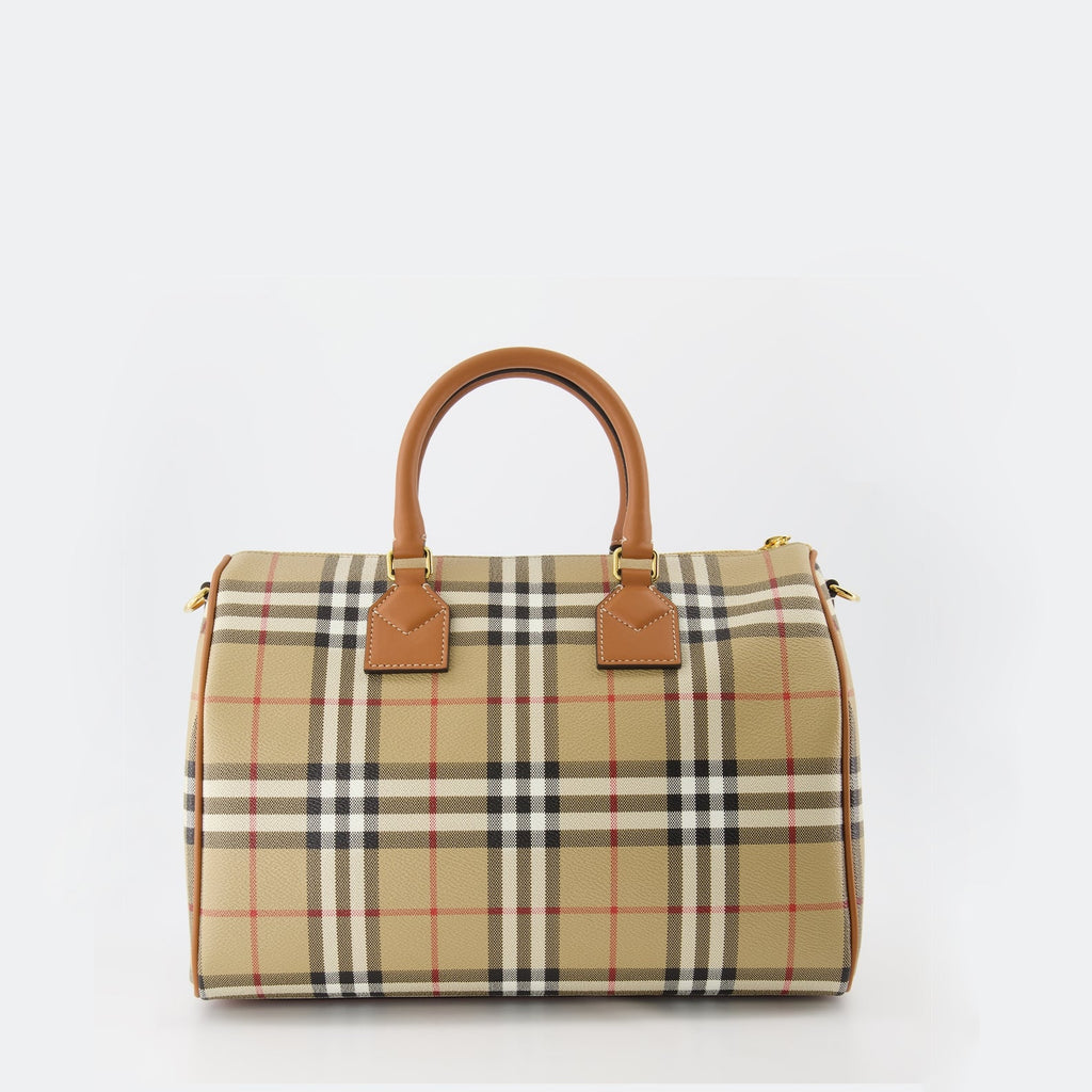Burberry Bowling Bag, Beige Check Bag, Vintage Pattern Bag, Leather and Polyurethane Bag, Designer Handbag