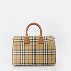 Burberry Bowling Bag, Beige Check Bag, Vintage Pattern Bag, Leather and Polyurethane Bag, Designer Handbag
