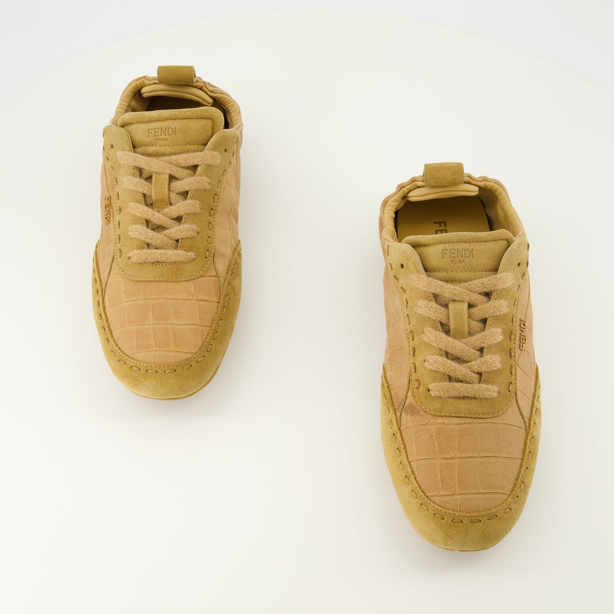 Fendi sneakers, brown sneakers, calf leather shoes, autumn-winter collection, fashion footwear