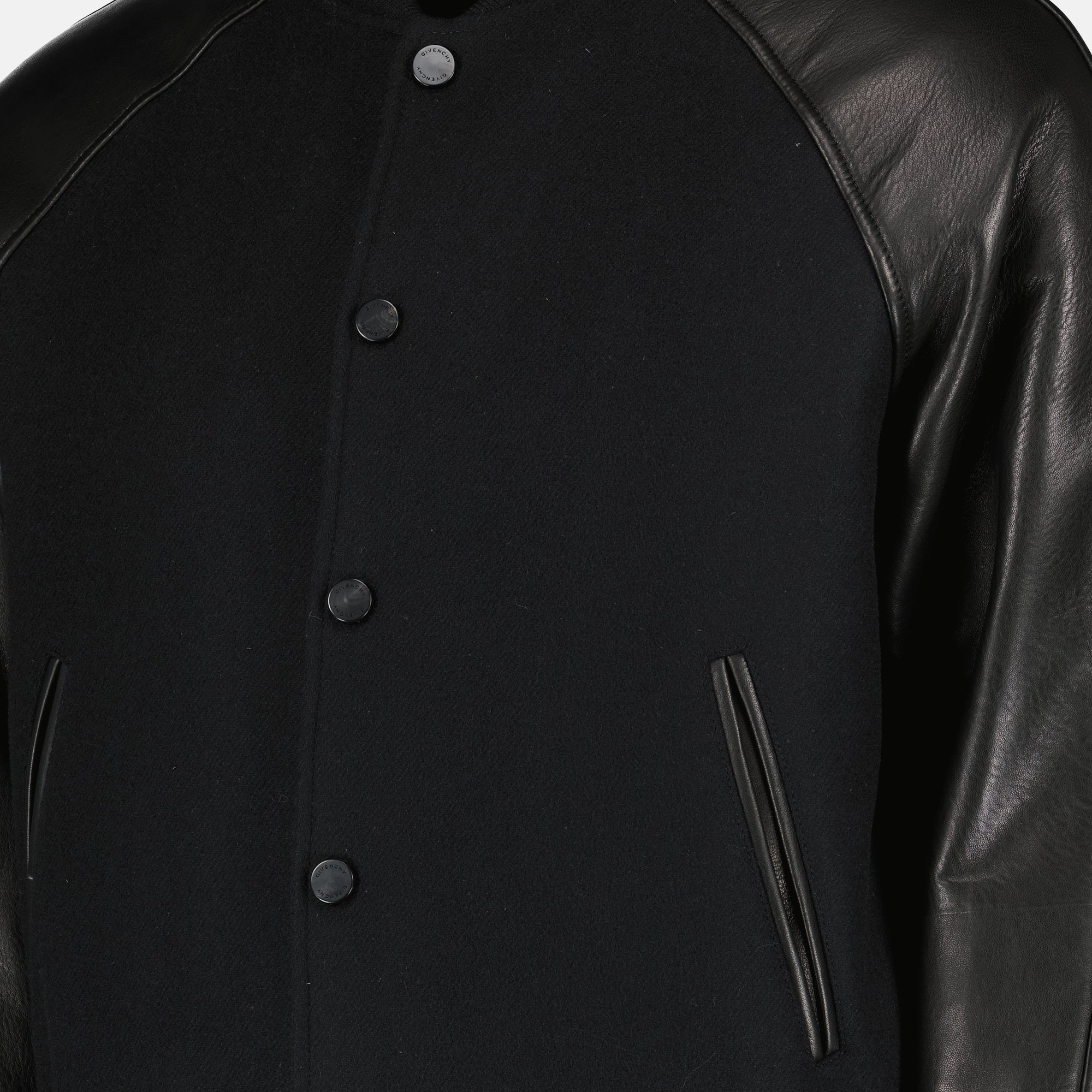 Givenchy bomber jacket, black leather jacket, bi-material jacket, designer outerwear, Spring-Summer 2026 collection