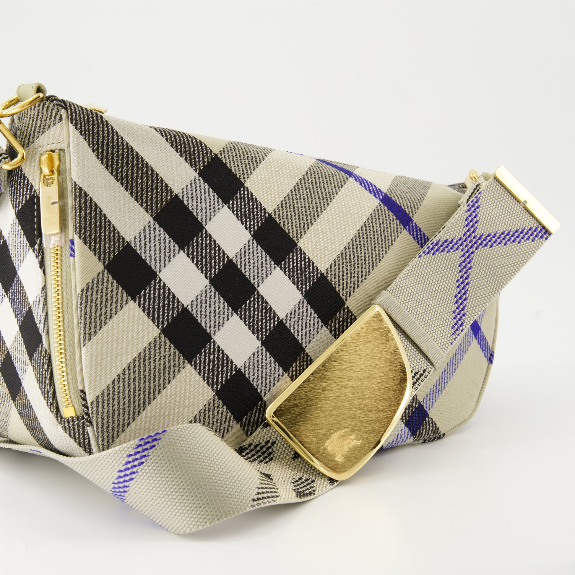 Burberry, Checkered Shield Bag, Embroidered Canvas, Luxury Handbag, Adjustable Strap  