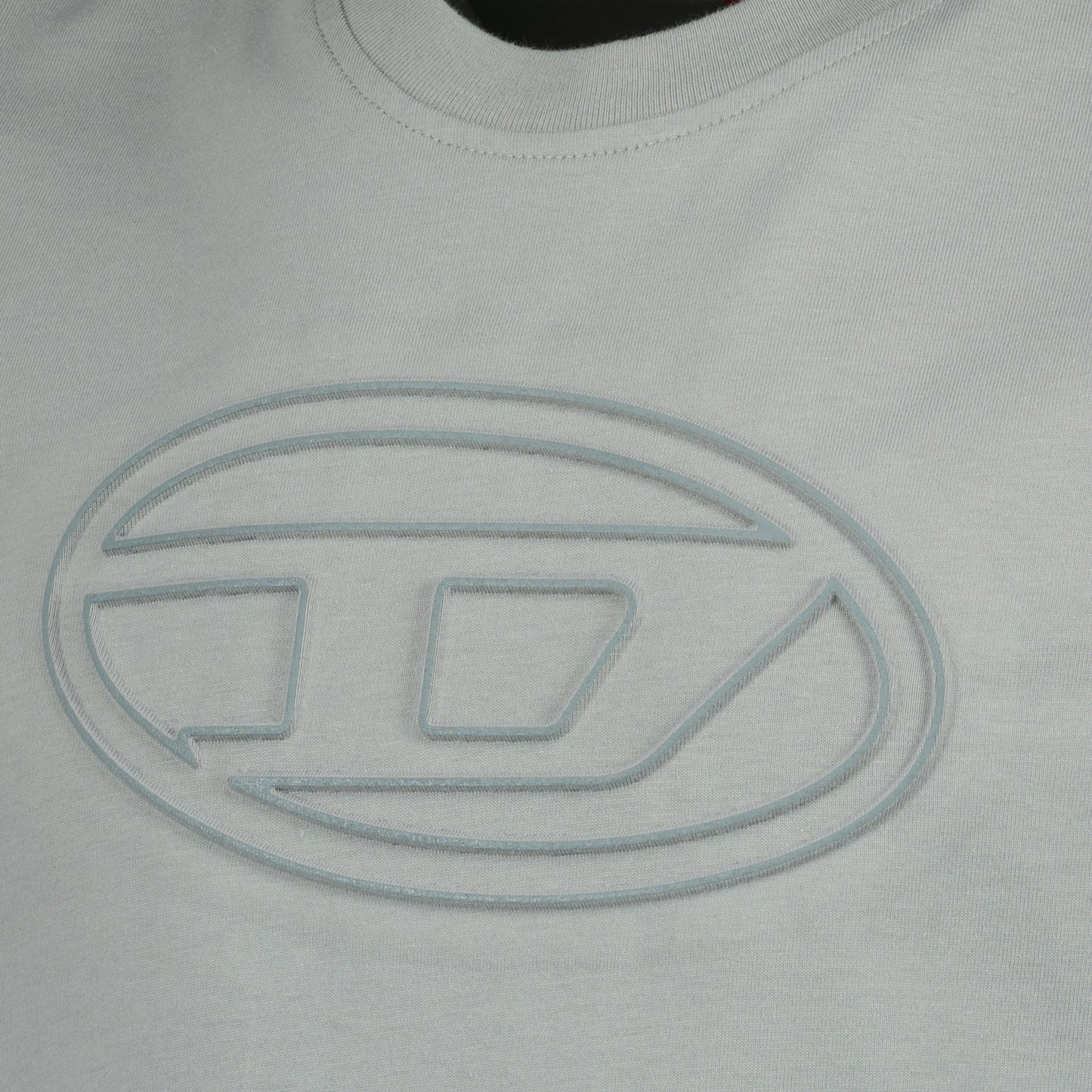 Diesel T-shirt, T-Adjust-Bigoval, blue-gray T-shirt, embossed logo tee, cotton T-shirt