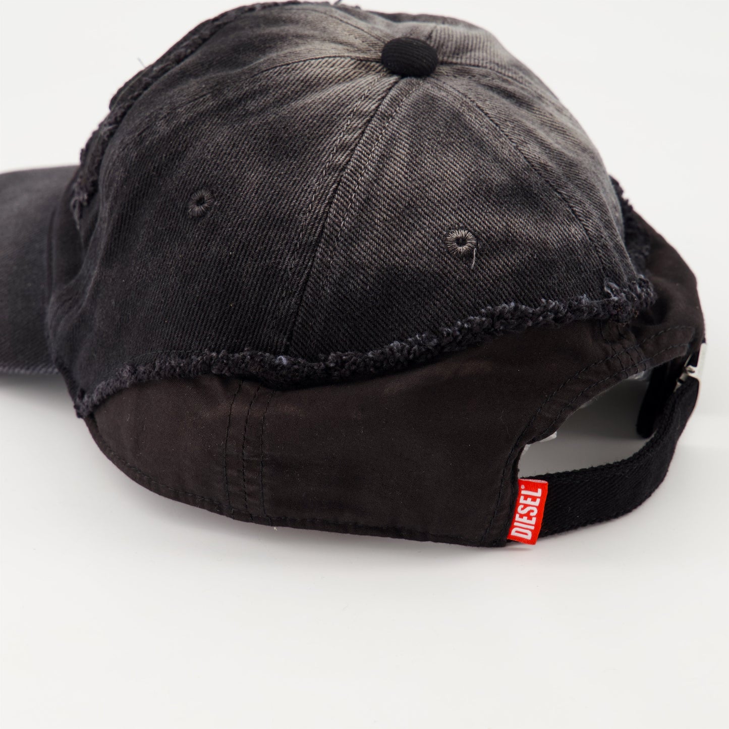 Distressed denim cap, Diesel cap 2024, black denim cap, luxury accessories, trendy caps