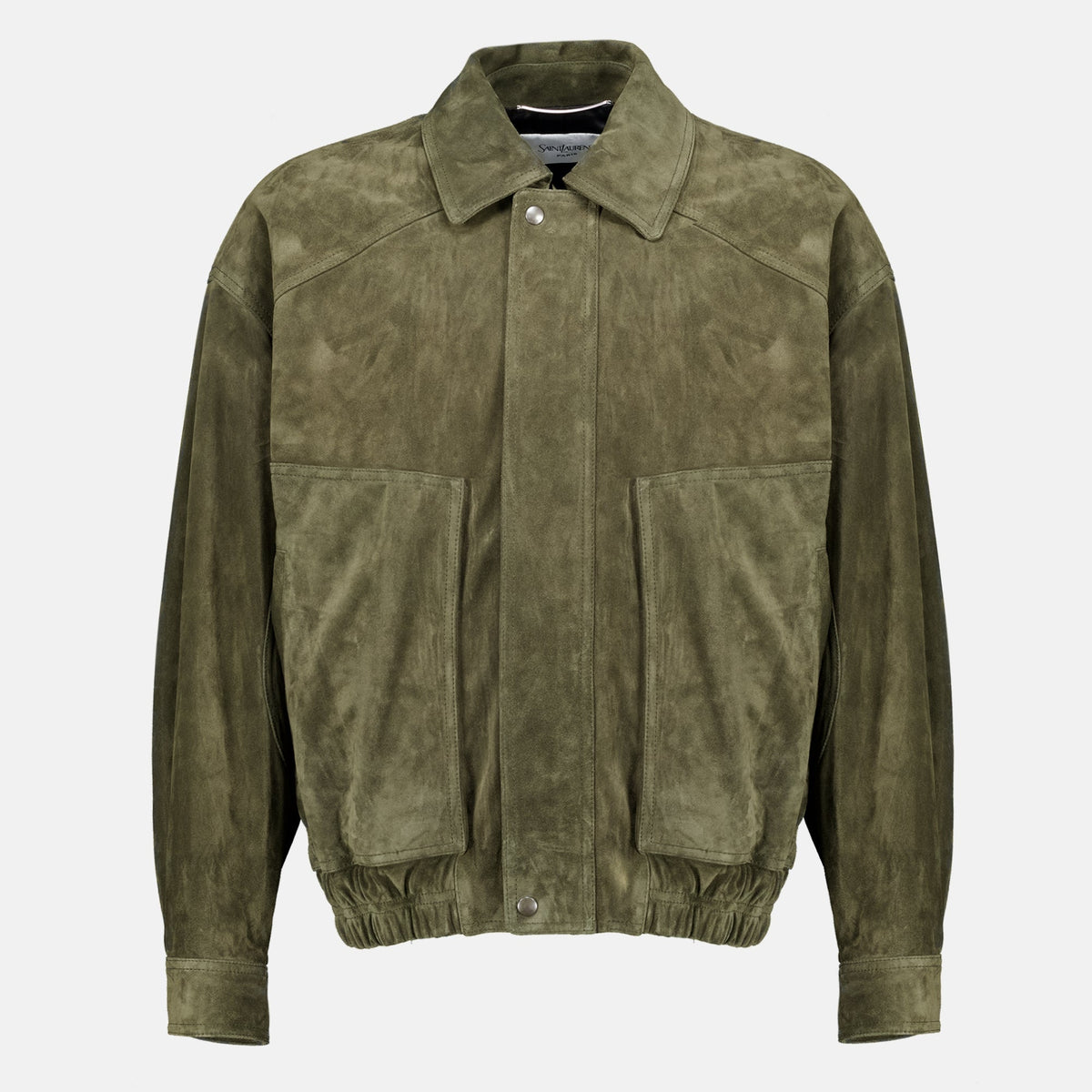 Khaki Suede Leather Bomber Jacket