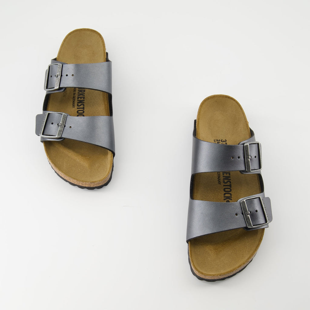 grey sandals, metallic leather sandals, comfortable sandals, adjustable straps, Spring-Summer collection