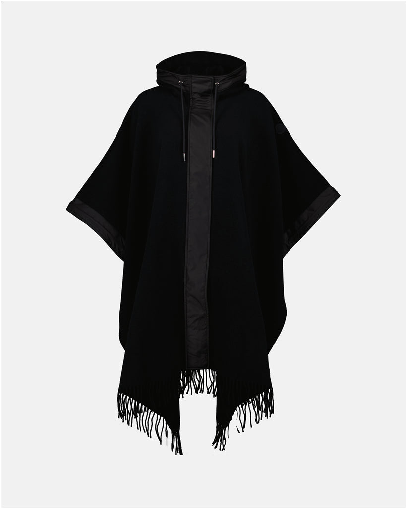 Black Cape for Women, Elegant Cape, Wool Cape, Hooded Cape, Fringed Cape